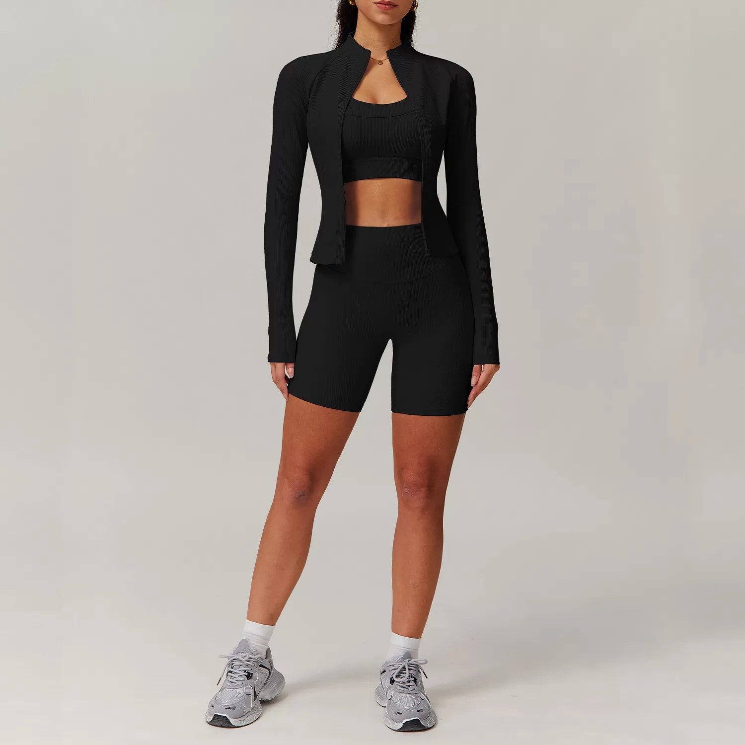 Women's 2-Piece Yoga Set: Jacket Top and Shorts FGBTZ9018