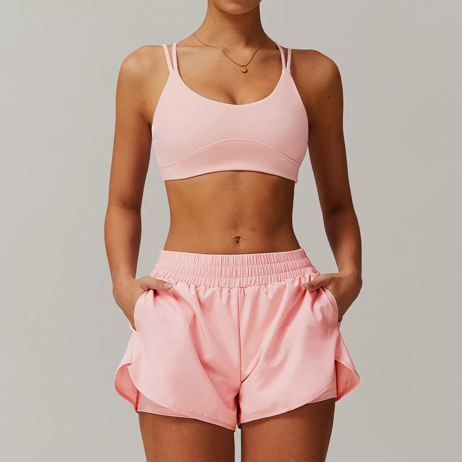 Women's 2-Piece Yoga Set: Bra Top and Casual Shorts FGBTZ4001