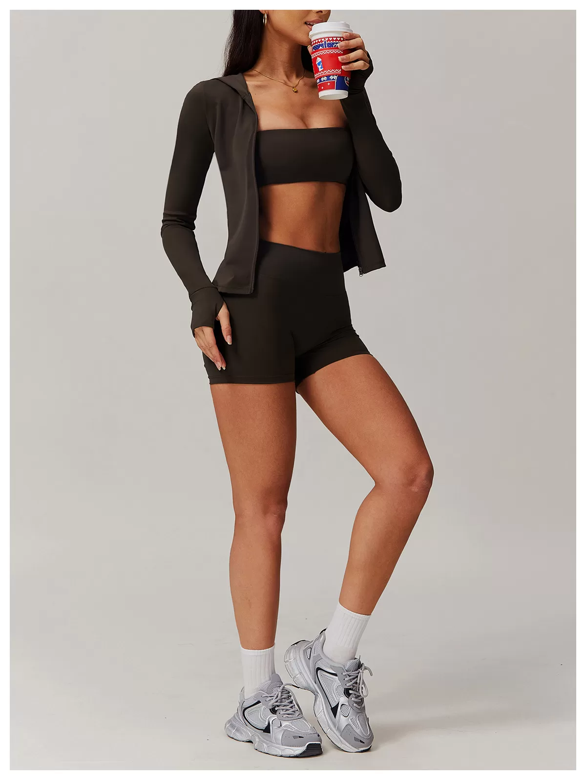 Women's 2-Piece Yoga Set: Jacket Top and Shorts FGBTZ9142