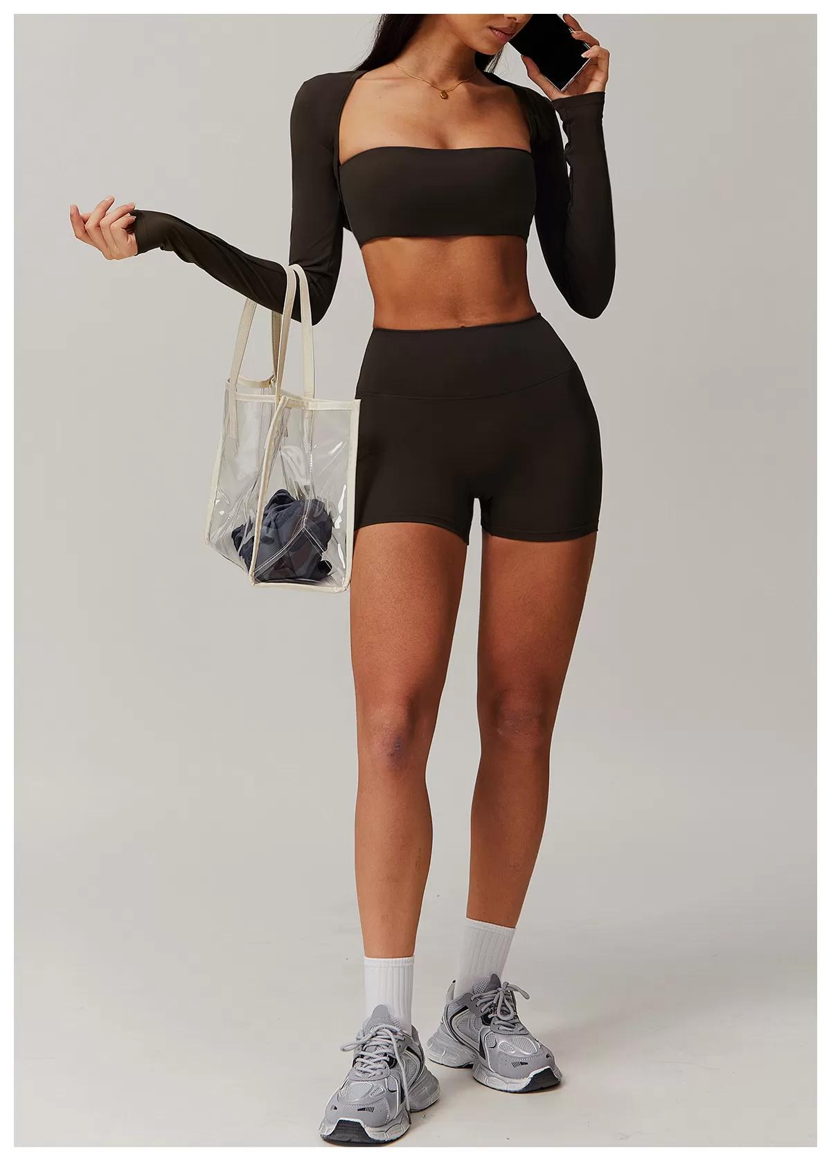 Women's 2-Piece Yoga Set: Long Sleeves Top and Shorts FGBTZ9142