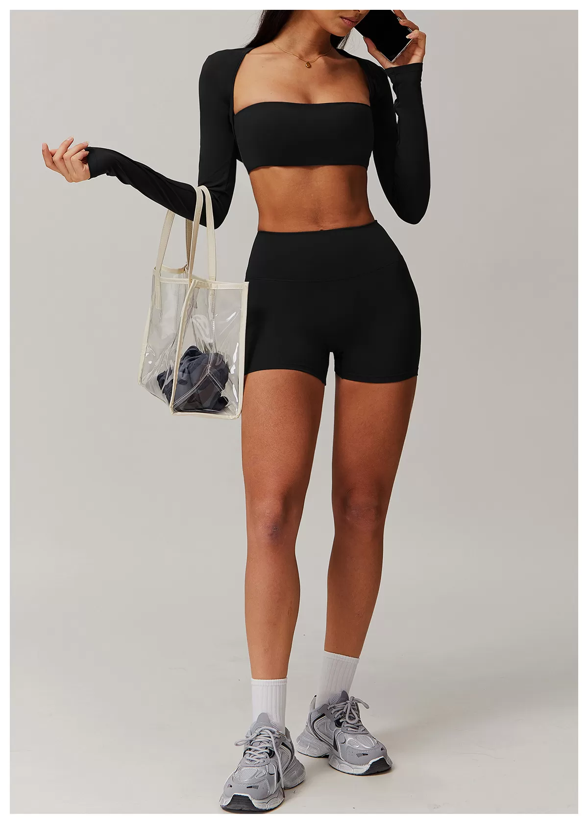 Women's 2-Piece Yoga Set: Long Sleeves Top and Shorts FGBTZ9142