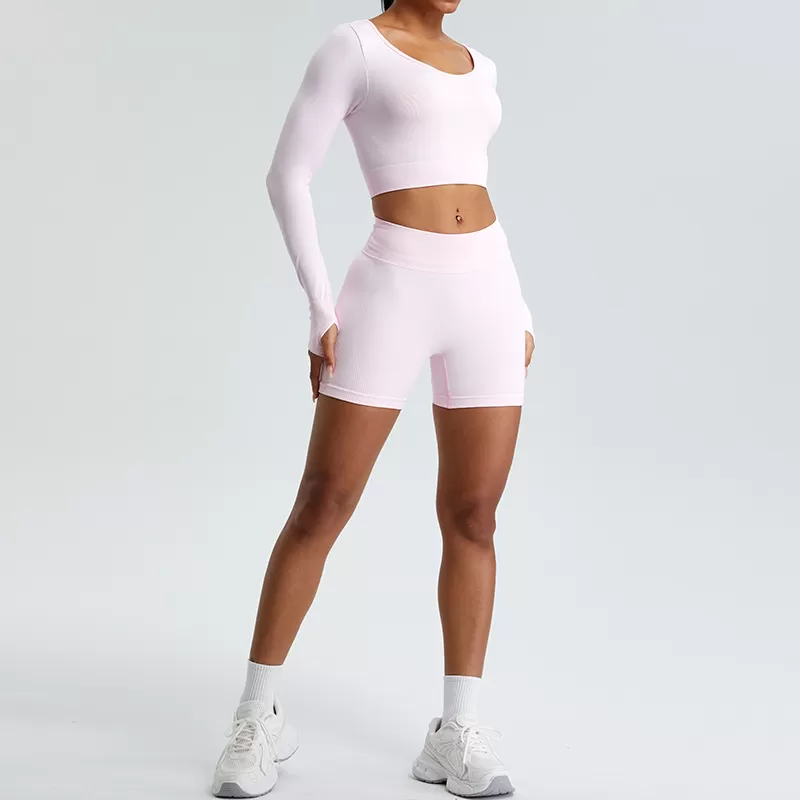 Women's 2-Piece Yoga Set: Long Sleeves Top and Shorts FGBMS1109