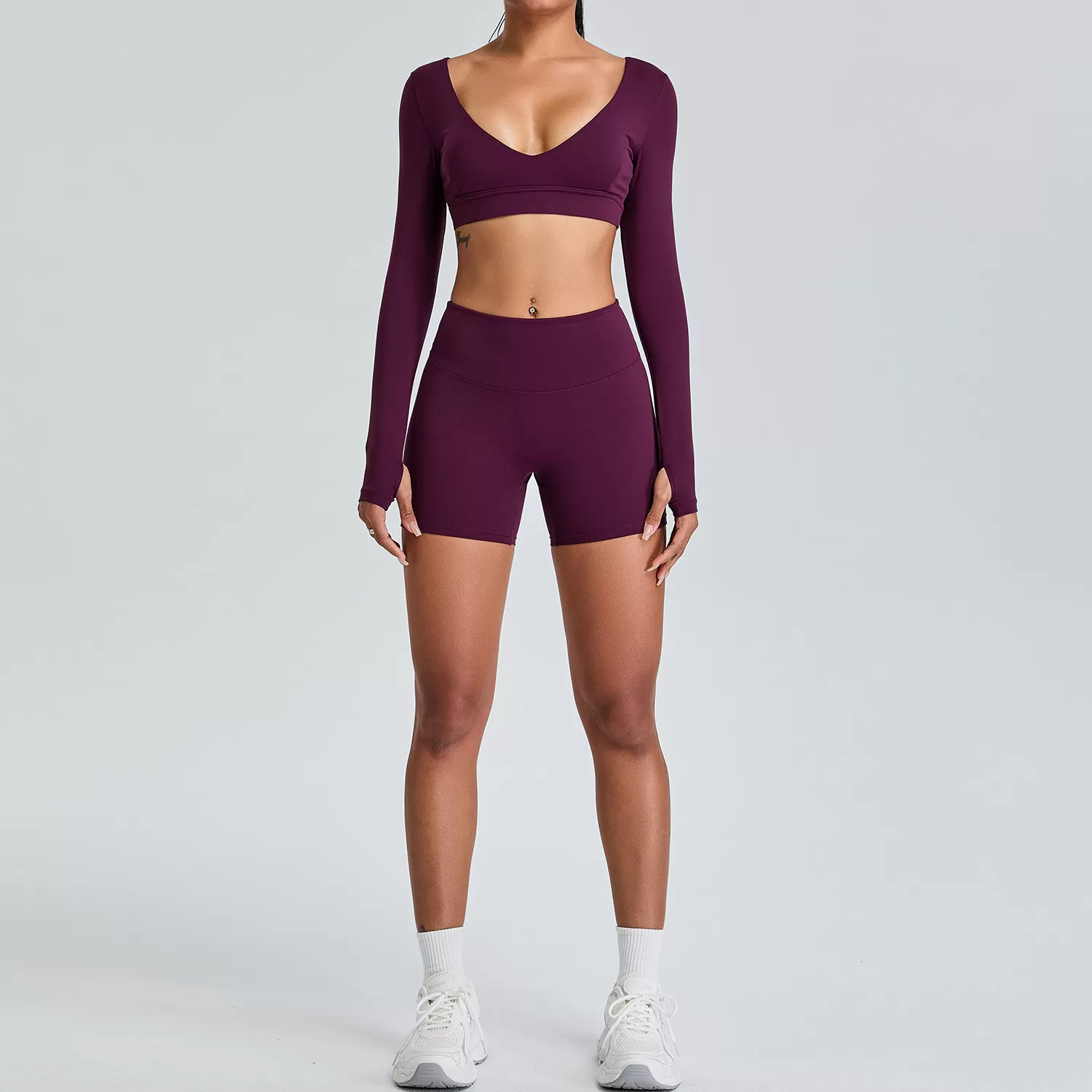 Women's 2-Piece Yoga Set: Long Sleeves Top and Shorts FGBTM0217-0219