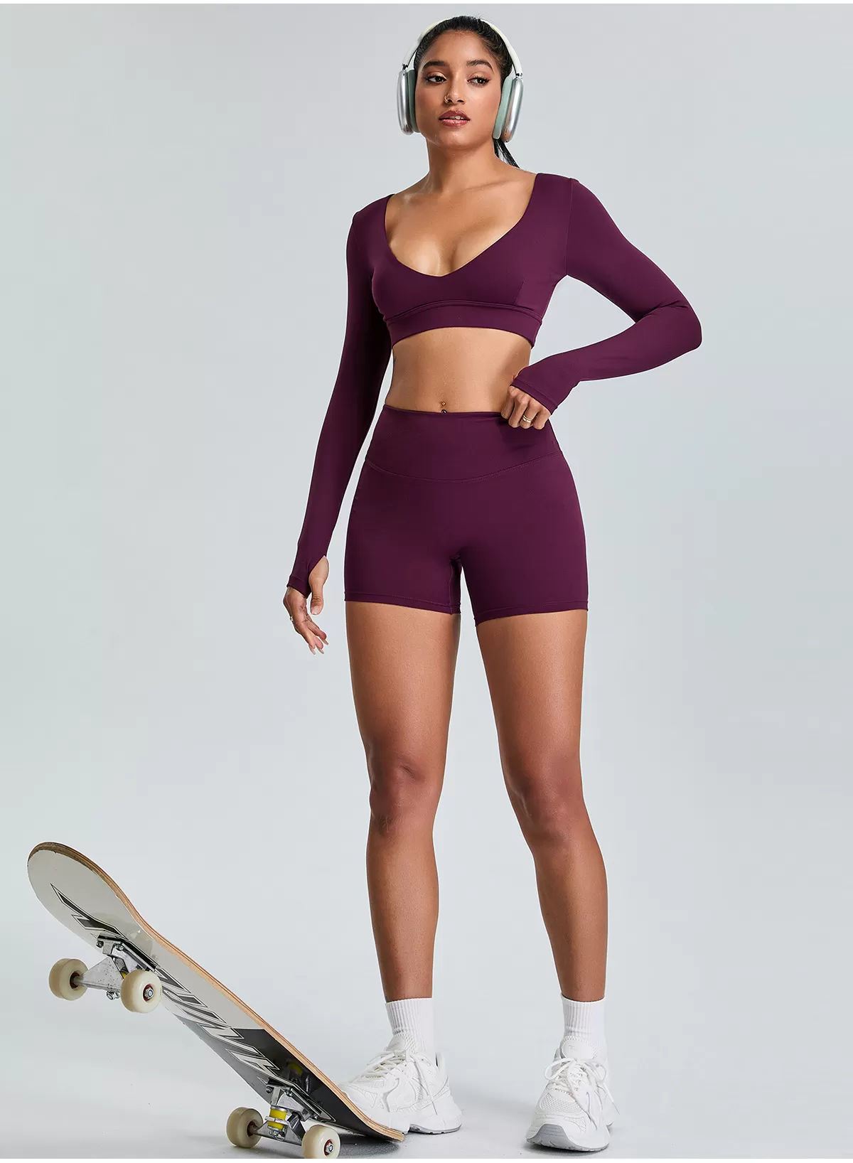 Women's 2-Piece Yoga Set: Long Sleeves Top and Shorts FGBTM0217-0219