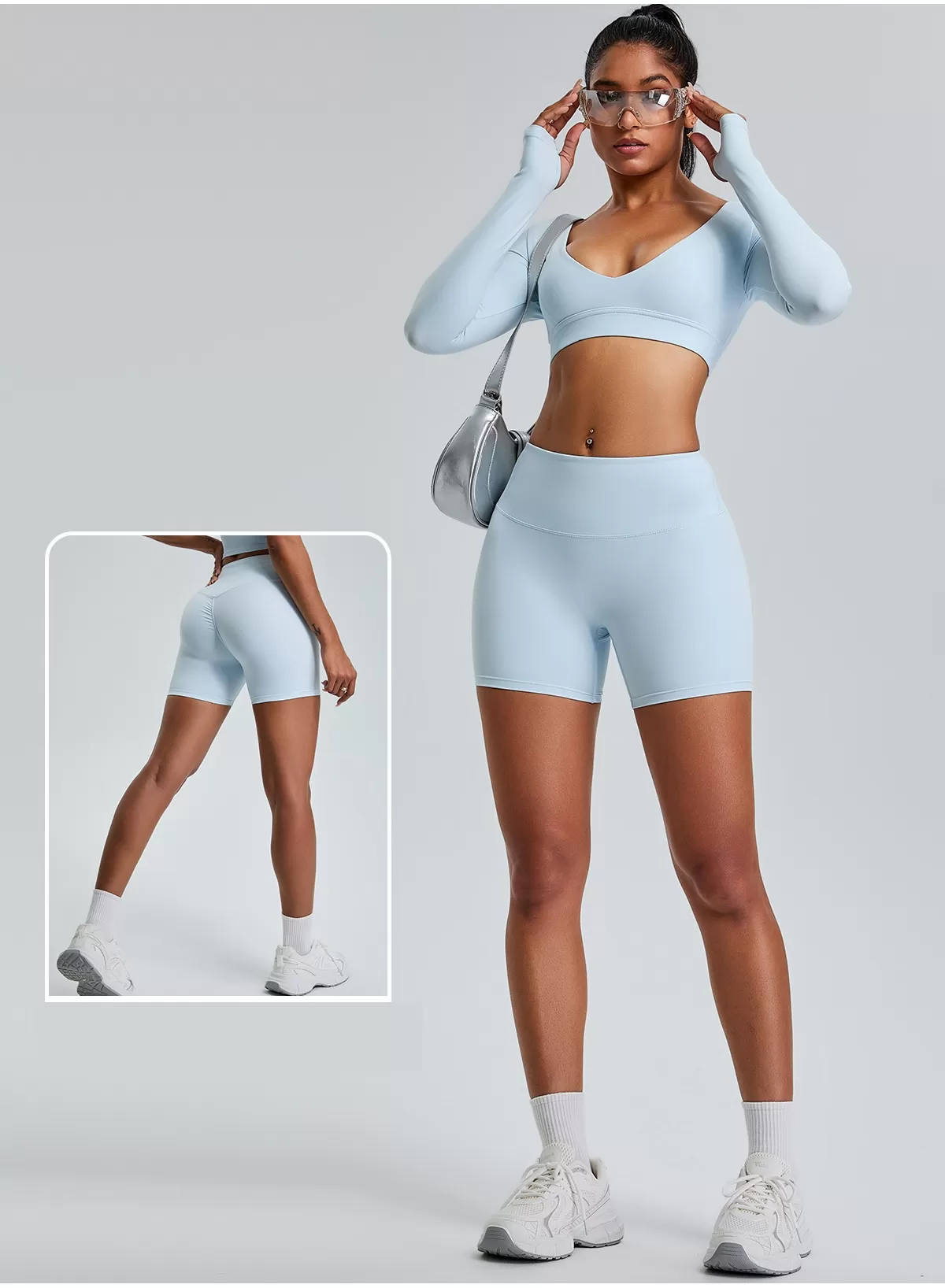 Women's 2-Piece Yoga Set: Long Sleeves Top and Shorts FGBTM0217-0219